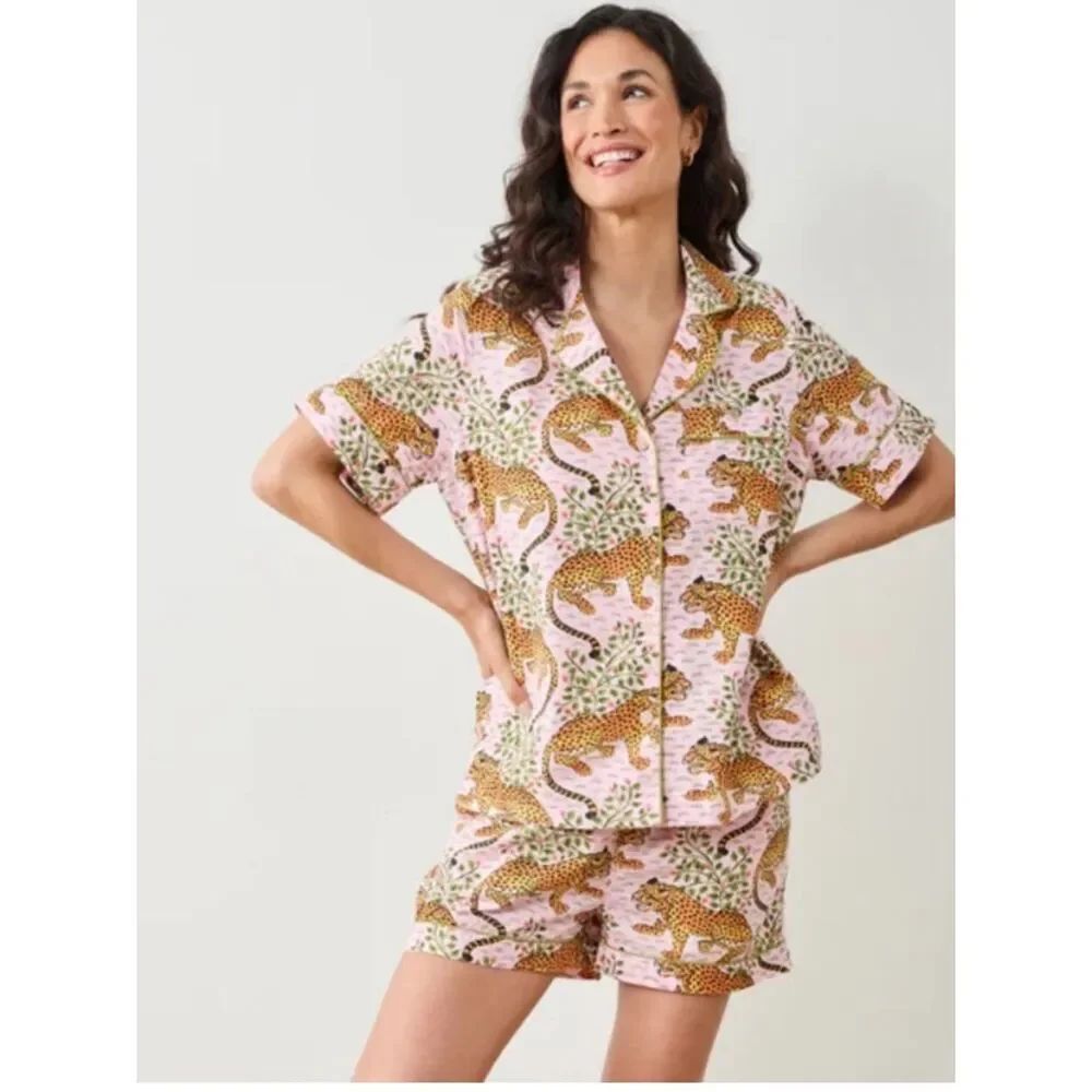 Printfresh BlushโPink Bagheera Leopard Print Short Pajama Set Womens XL